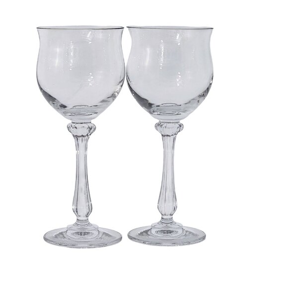 2 Mikasa Ardmore Wine Glasses 8" ribbed stem fine crystal fluted rim Germany - Picture 1 of 8